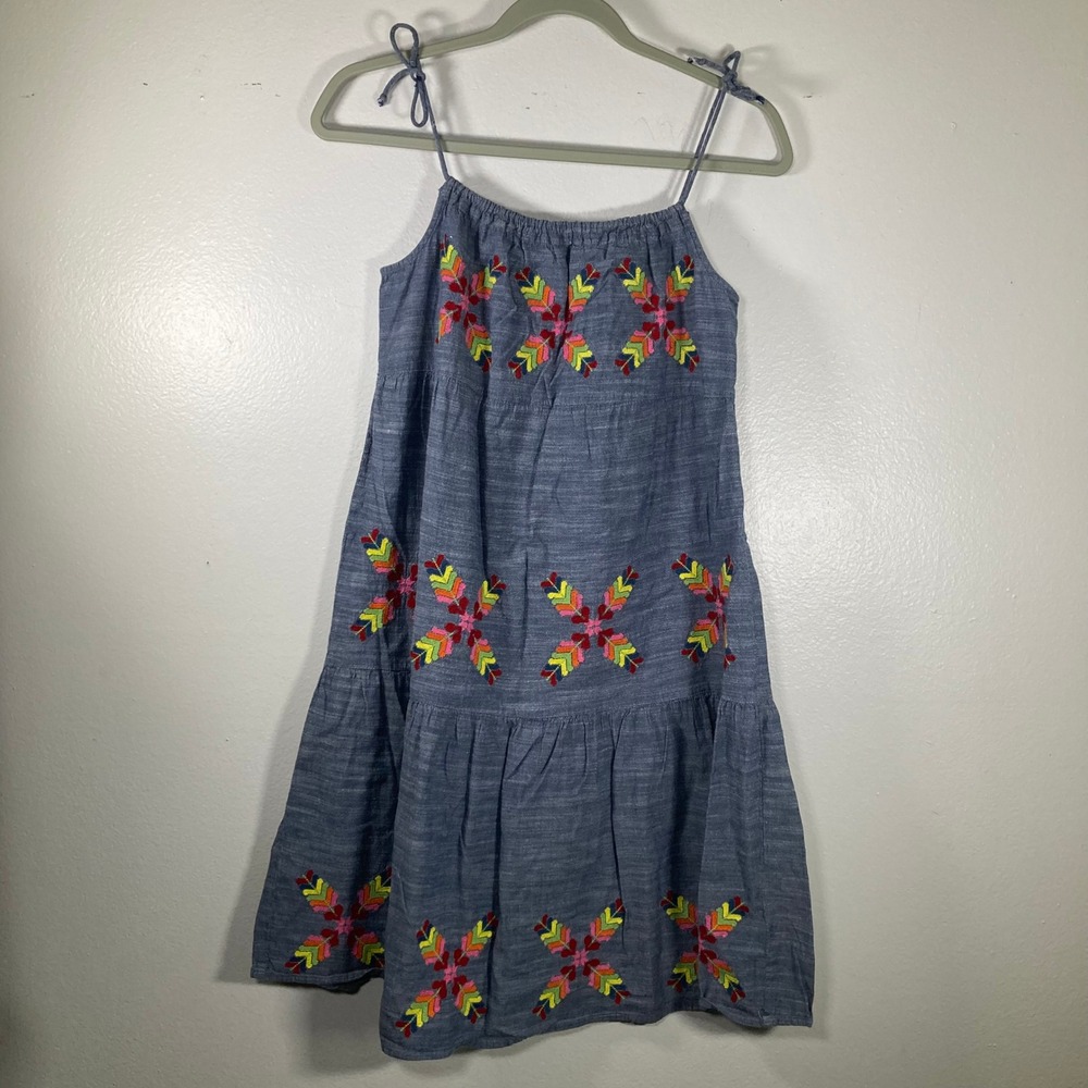 Rocks & Indigo Women XS Blue Chambray Embroidered Tiered Mini Dress XS B7146C2ST